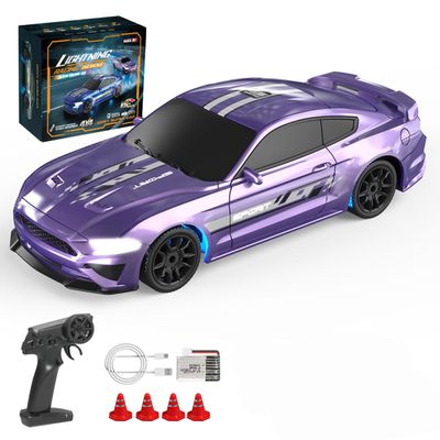 Aetheria RC Drift Car 1/43 Scale 4WD Full-Proportional Racing Car Radio Control High Speed Model with LED Lights, Mini Race Vehicle Ready to Go Without Gyro - Purple