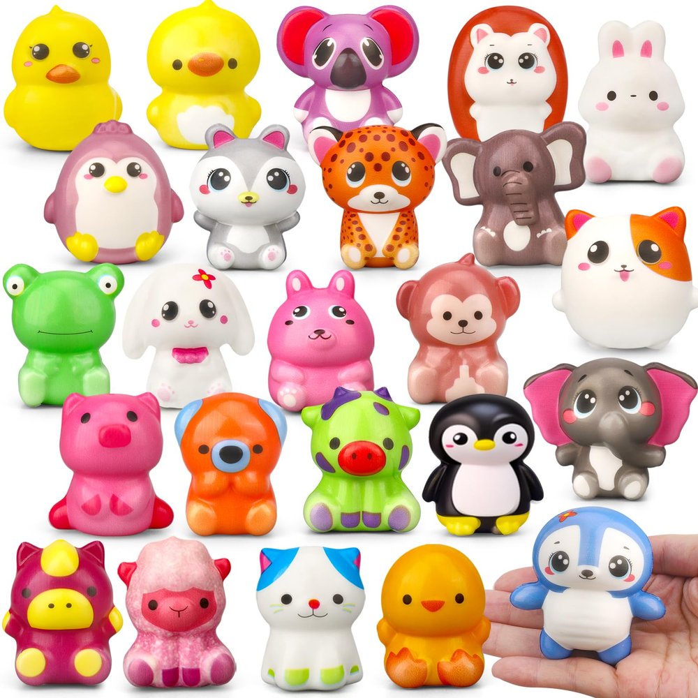 24 Pack Squishy Toys, Kawaii Squishys Slow Rising Animals, Soft Squeeze Stress Relief Toy, Goodie Bag Stuffer Birthday Xmas Party Favors Gifts Treasure Chest Classroom Prizes