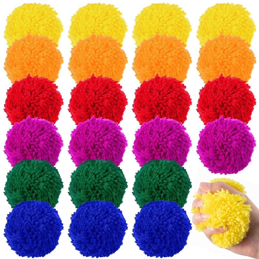 FRESHBALL 24 Pcs Kickball Dodgeballs 4 Inches Soft Acrylic Yarn Dodgeballs Playground Balls Large Hand Ball Physical Education Equipment for Adults Handball Outdoor Game Indoor Play, 6 Colors