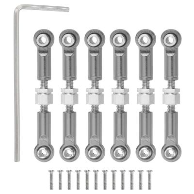 MECCANIXITY 6 Pcs Steering Servo Turnbuckle Rod RC Aluminum Alloy Linkages for A959 A969 A979 K929 1/18 On-Road RC Car (Gray, 37mm)