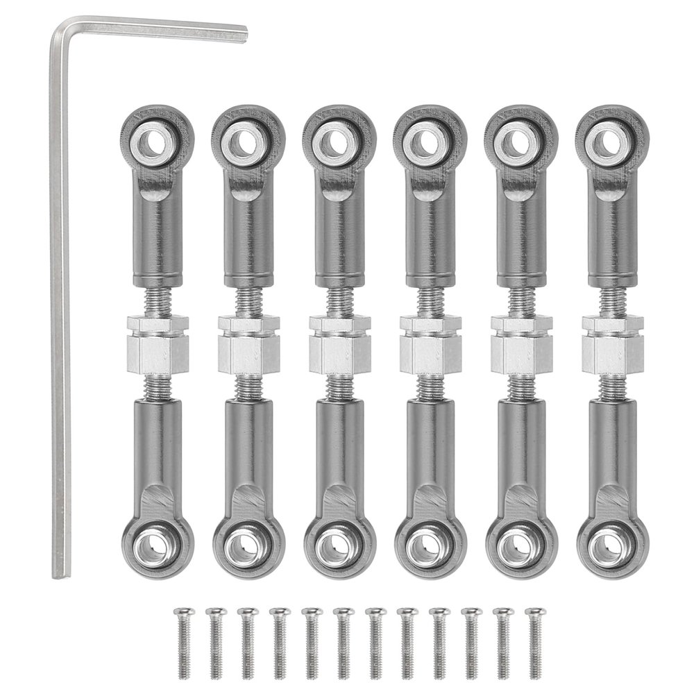 MECCANIXITY 6 Pcs Steering Servo Turnbuckle Rod RC Aluminum Alloy Linkages for A959 A969 A979 K929 1/18 On-Road RC Car (Gray, 37mm)