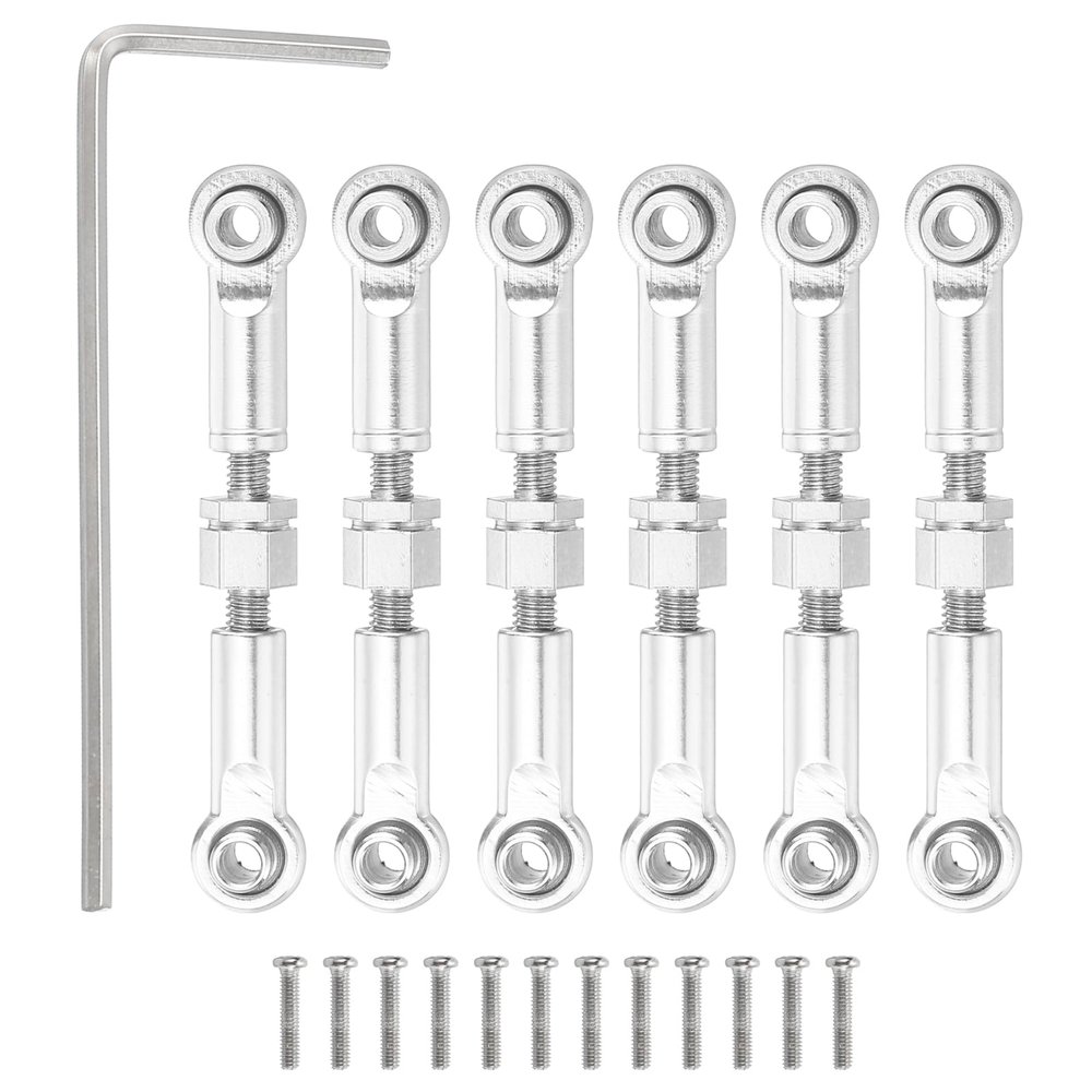 MECCANIXITY 6 Pcs Steering Servo Turnbuckle Rod RC Aluminum Alloy Linkages for A959 A969 A979 K929 1/18 On-Road RC Car (Silver Tone, 37mm)