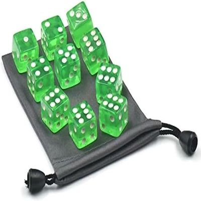 10 Pcs Green 19mm 6 Sided Dice D6 RPG D&D Game Transparent Green + Bag Set Role Playing Dice Dice and Accessories, Role Playing Dice