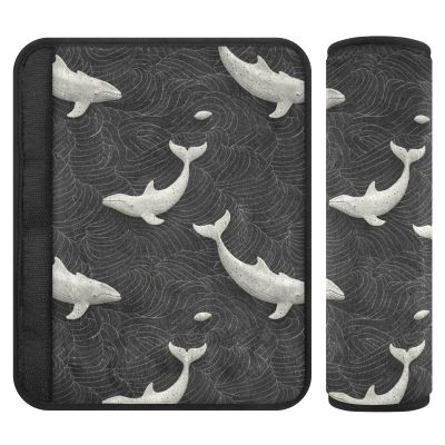 3D Ukiyoe Whale Cream Black 2 pcs Shoulder Strap Padding, Release Stress to Your Neck and Shoulders, car seat Belt Covers for Airplane Airplane SUV 10x7.7 in Protector para