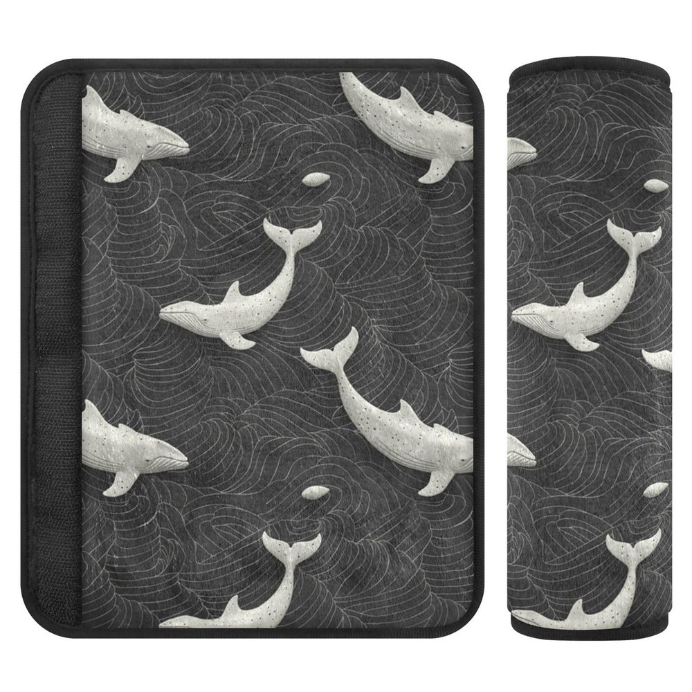 3D Ukiyoe Whale Cream Black 2 pcs Shoulder Strap Padding, Release Stress to Your Neck and Shoulders, car seat Belt Covers for Airplane Airplane SUV 10x7.7 in Protector para