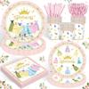 120PCS Princess Birthday Party Supplies Princess Themed Birthday Party Decorations for Baby Girls Babyshower Sweet Fairytale Tableware Set Dessert Plates Napkins Cups Set for 20 Guests view 1
