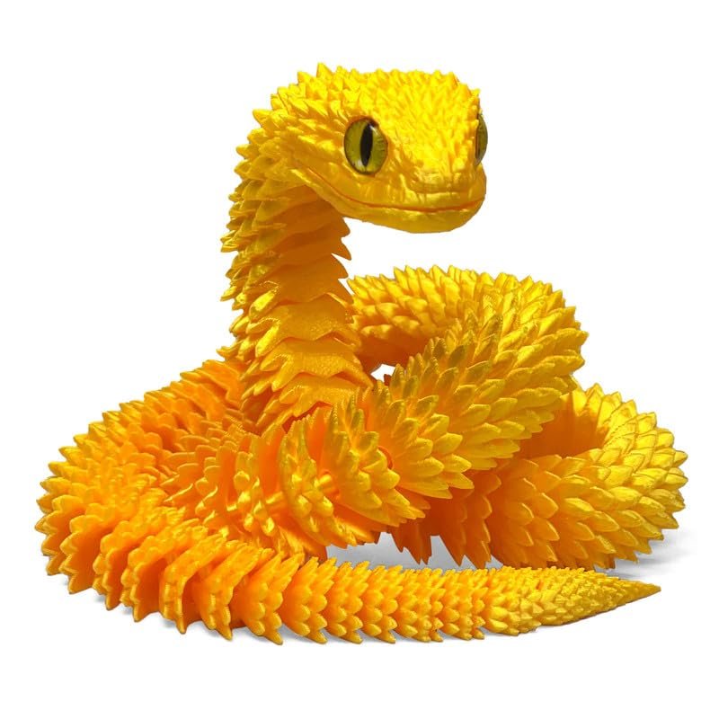 24 Inch 3D Printed Snake - Movable Articulated Snakes, Perfect 3D Printed Animals for Educational Toys! Must-Have Toys for Kids and Collectors, Home Office Executive Desk Decor (Gold)