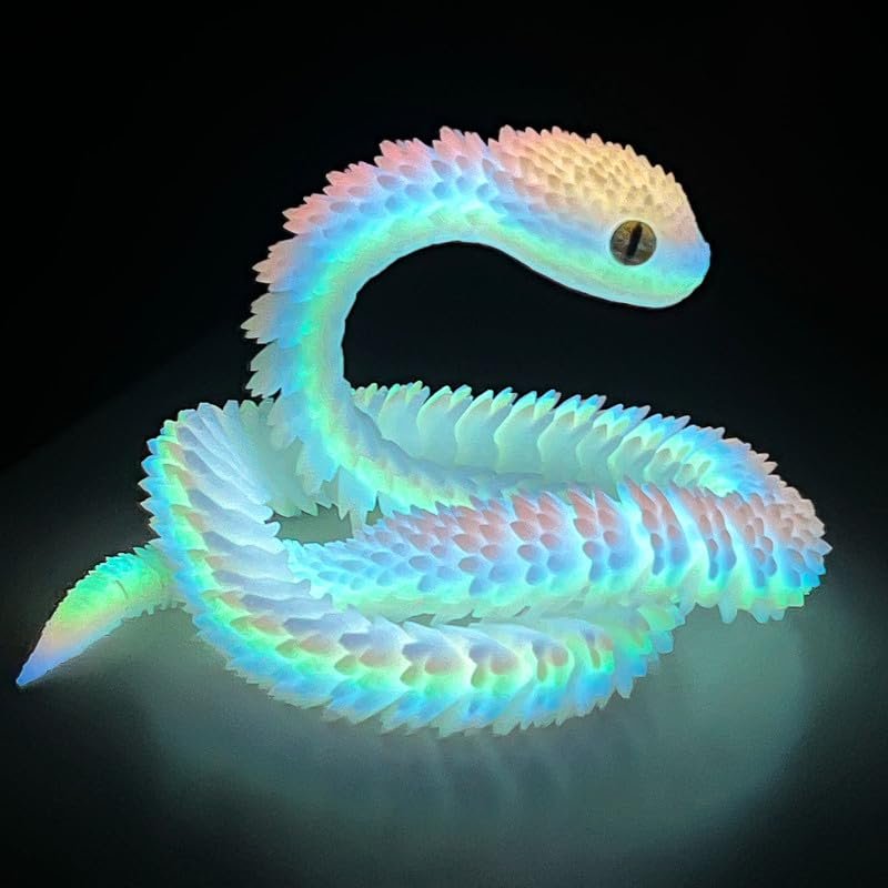 3D Printed Snake - 24 Inch Movable Articulated Snake, Perfect 3D Printed Animals for Educational Toys! Must-Have Toys for Kids and Collectors, Home Office Executive Desk Decor (Noctilucent Rainbow)