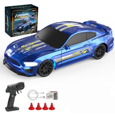 Aetheria RC Drift Car 1/43 Scale 4WD Full-Proportional Racing Car Radio Control High Speed Model with LED Lights, Mini Race Vehicle Ready to Go Without Gyro - Blue