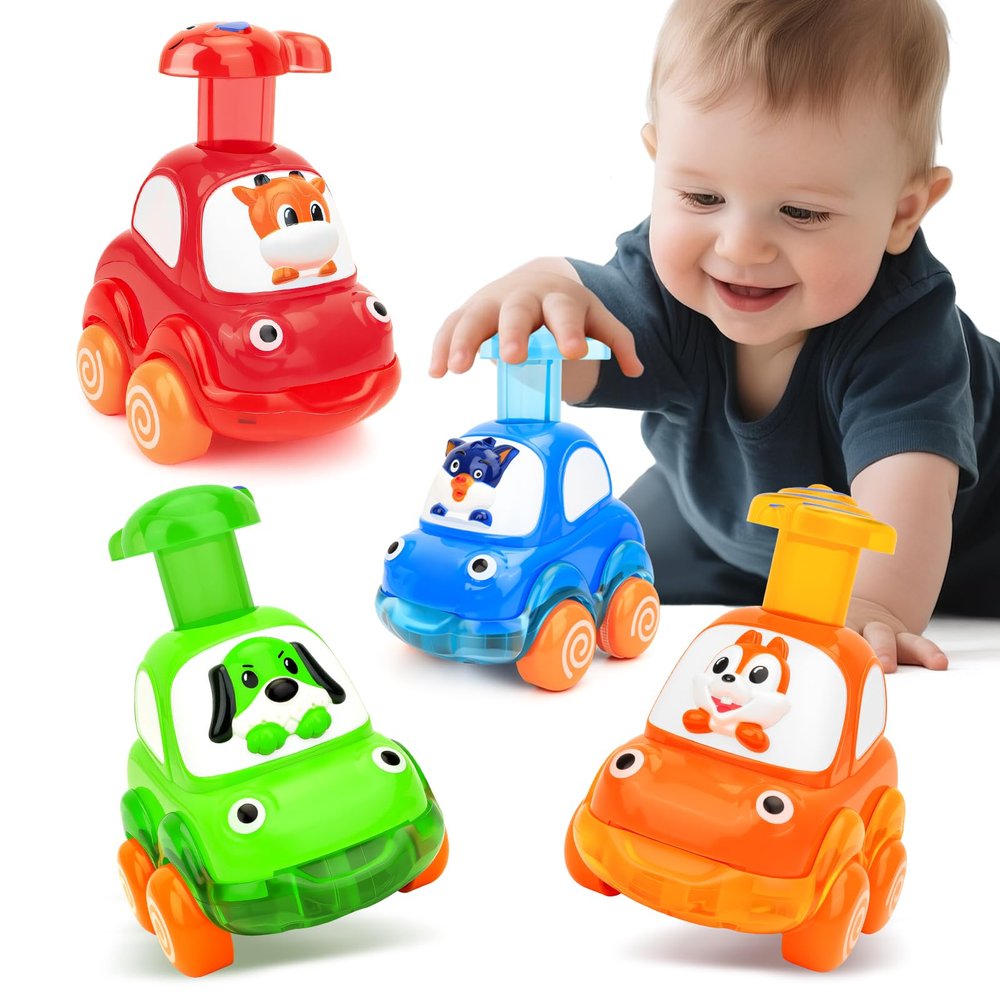 Baby Car Toys for One Year Old Boy Birthday Gift, Push and Go Cars for Toddlers 1-3 Newborn Infant 4pcs Vehicles Set for Kid 12-18 Months Toddler Toys First Birthday Gifts for 1-3 Year Old Boys Girls
