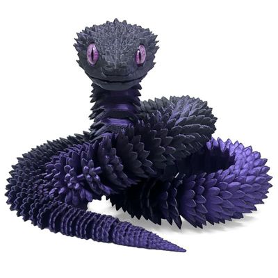 3D Printed Snake - 24 Inch Movable Articulated Snake, Perfect 3D Printed Animals for Educational Toys! Must-Have Toys for Kids and Collectors, Home Office Executive Desk Decor (Black Purple)