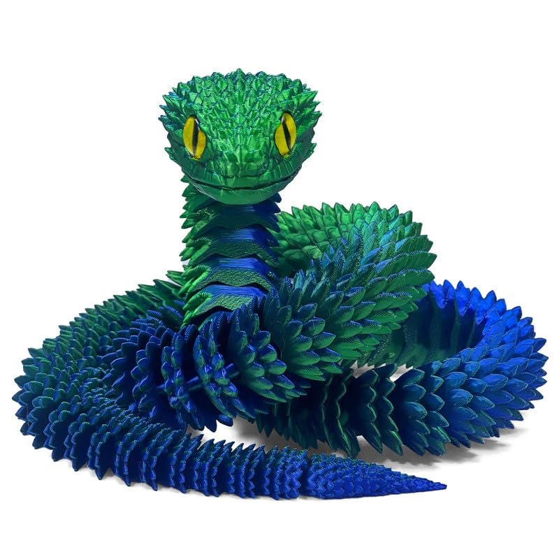 24 Inch 3D Printed Snake - Movable Articulated Snakes, Perfect 3D Printed Animals for Educational Toys! Must-Have Toys for Kids and Collectors, Home Office Executive Desk Decor (Blue Green)