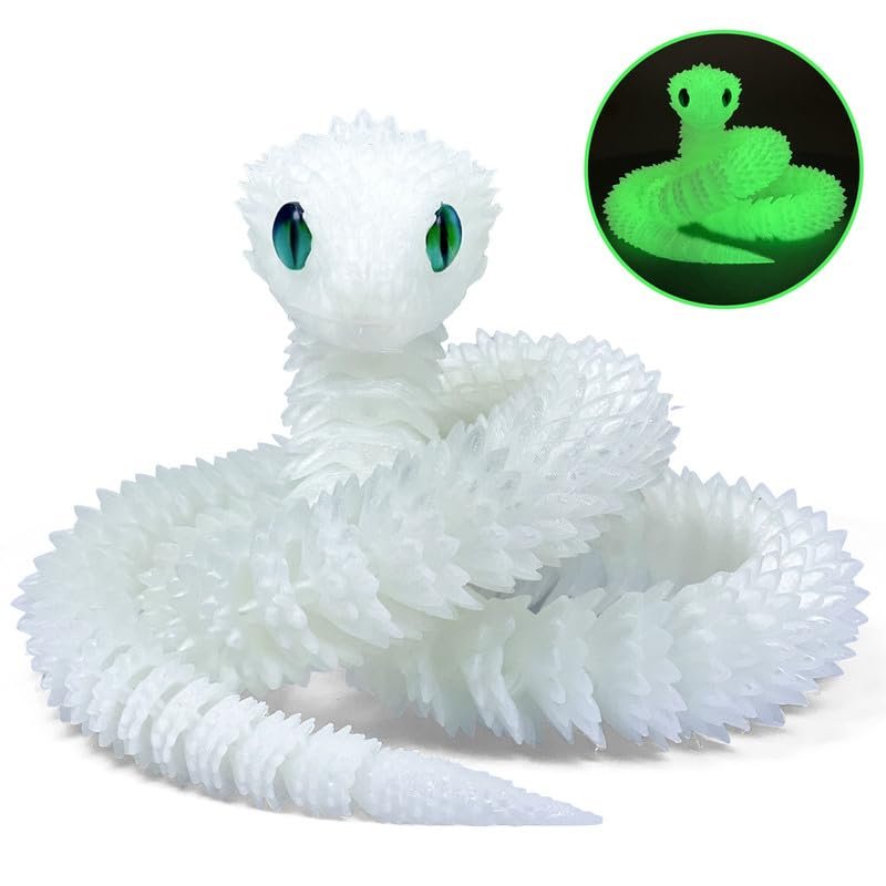 3D Printed Snake - 24 Inch Movable Articulated Snake, Perfect 3D Printed Animals for Educational Toys! Must-Have Toys for Kids and Collectors, Home Office Executive Desk Decor (Noctilucent Green)
