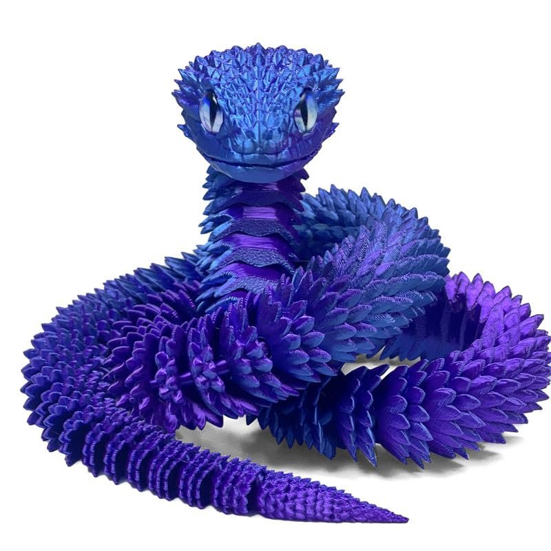 24 Inch 3D Printed Snake - Movable Articulated Snakes, Perfect 3D Printed Animals for Educational Toys! Must-Have Toys for Kids and Collectors, Home Office Executive Desk Decor (Blue Purple)