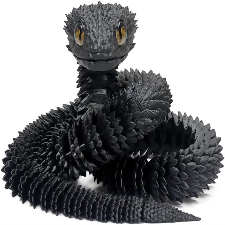24 Inch 3D Printed Snake - Movable Articulated Snakes, Perfect 3D Printed Animals for Educational Toys! Must-Have Toys for Kids and Collectors, Home Office Executive Desk Decor (Black)