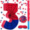 Simgoing Number 3 Spider Web Piata Bundle with Blindfold Small Piata Birthday Party Decoration for Mexican Fiesta Cinco De Mayo Anniversary Celebration Gift, 15.75 x 11 x 2.8 In(Red Blue) view 1