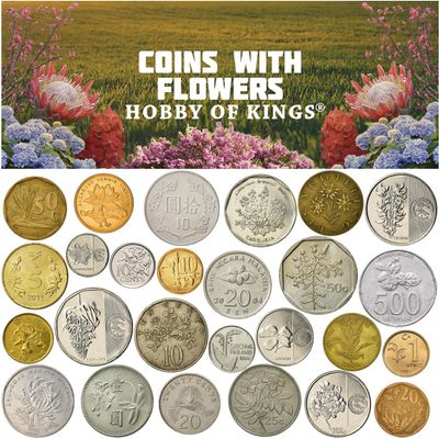 20 Different Novelty Coins with Flowers - Featuring Jasmine, Rose, Orchids, Tulips, Peonies, Lotus, Cherry Blossoms and More - Worldwide Souvenir Coin Collection
