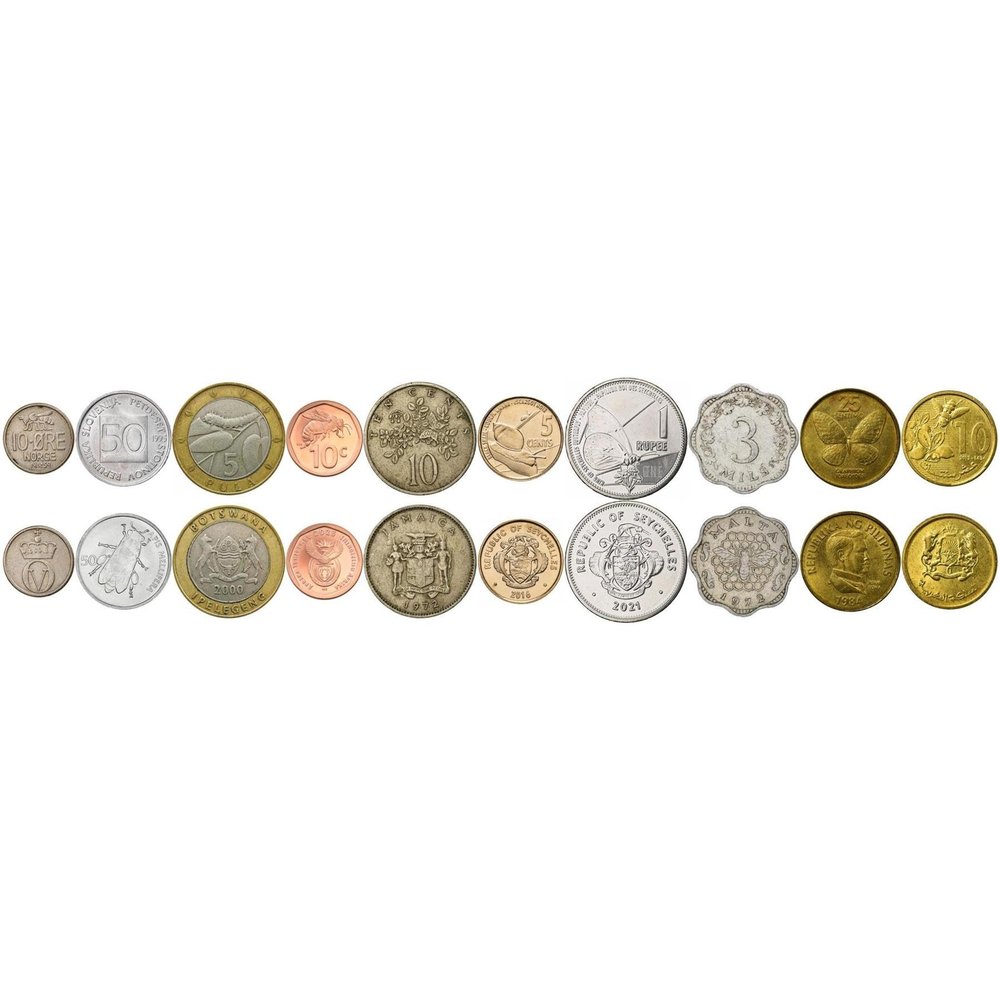 10 Different Souvenir Coins with Insects - Assorted Caterpillars Bees Butterflies Bugs - Unique Wildlife Novelty Coin Collection Lot
