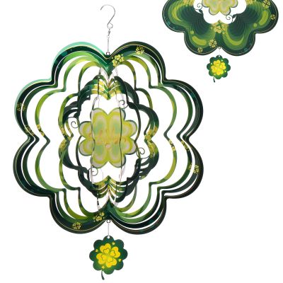 3D Wind Spinners, 12 Inch Outdoor Metal Four Leave Clover Wind Spinner Yard Decor Stainless Steel Hanging Decor with Rotating Hook for Garden Yard Window(Green)