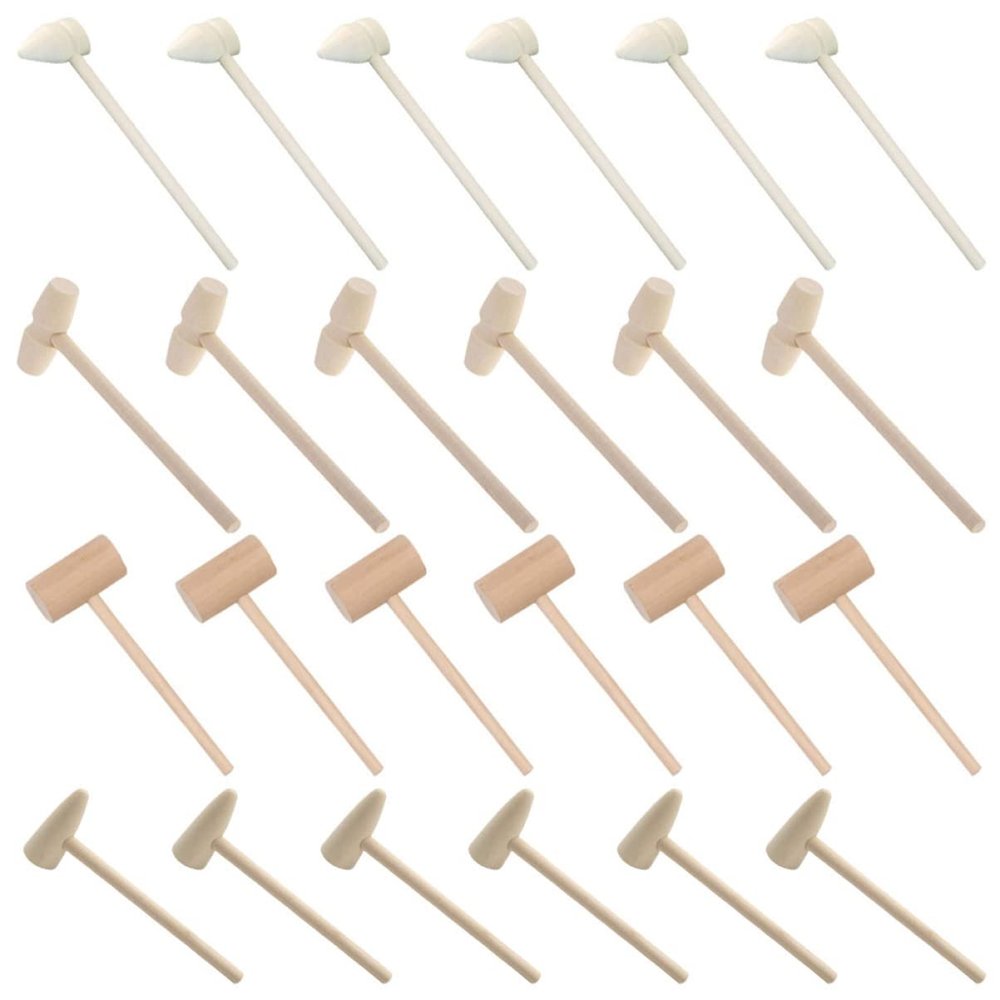 HANABASS 24pcs Mini Wooden Hammers for Boys and Girls Multi-Purpose Cake Mallets Educational Toy for Hand-Eye Coordination and Dexterity for Crab and Lobster Use