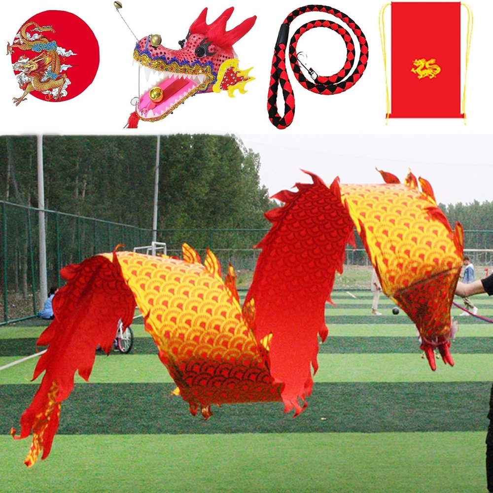 TFG - Ttfd Single Side Swivel Dragon Ribbon, Outdoor Exercise WU with Rope and Travel Bag Tow Cable, Outdoor Exercise(Red,10 m (33 ft))
