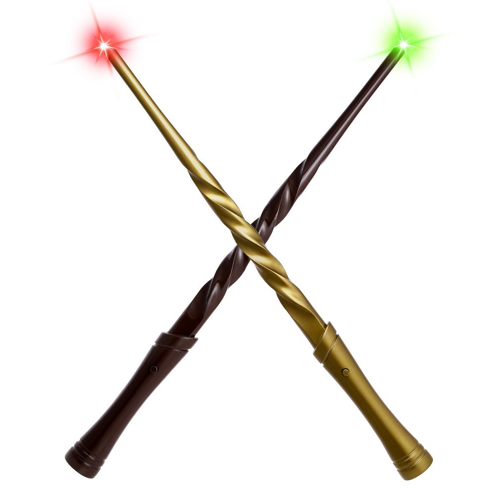 ShinySong Light Up Wizard Magic Wand with Sounds & 4 Lightings - 2 PCS Illuminating Witch Toy Wands for Kids Cosplay Party Favors, Stump - Brown Golden