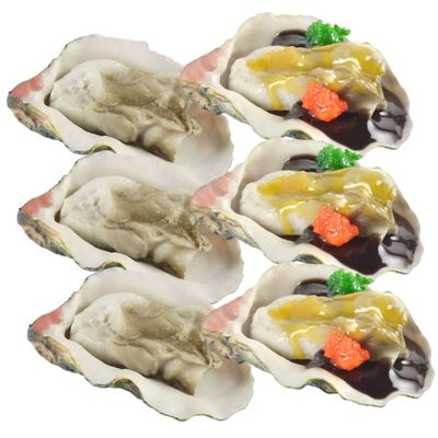 JUMPLAWN 6pcs Realistic Fake Oyster Model Artificial Shellfish Food Sample Display for Photography and Table Decoration Parties and Home Decor