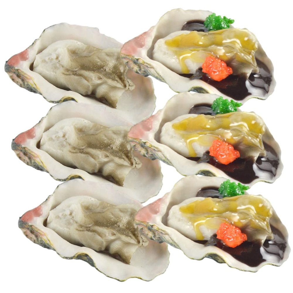 JUMPLAWN 6pcs Realistic Fake Oyster Model Artificial Shellfish Food Sample Display for Photography and Table Decoration Parties and Home Decor