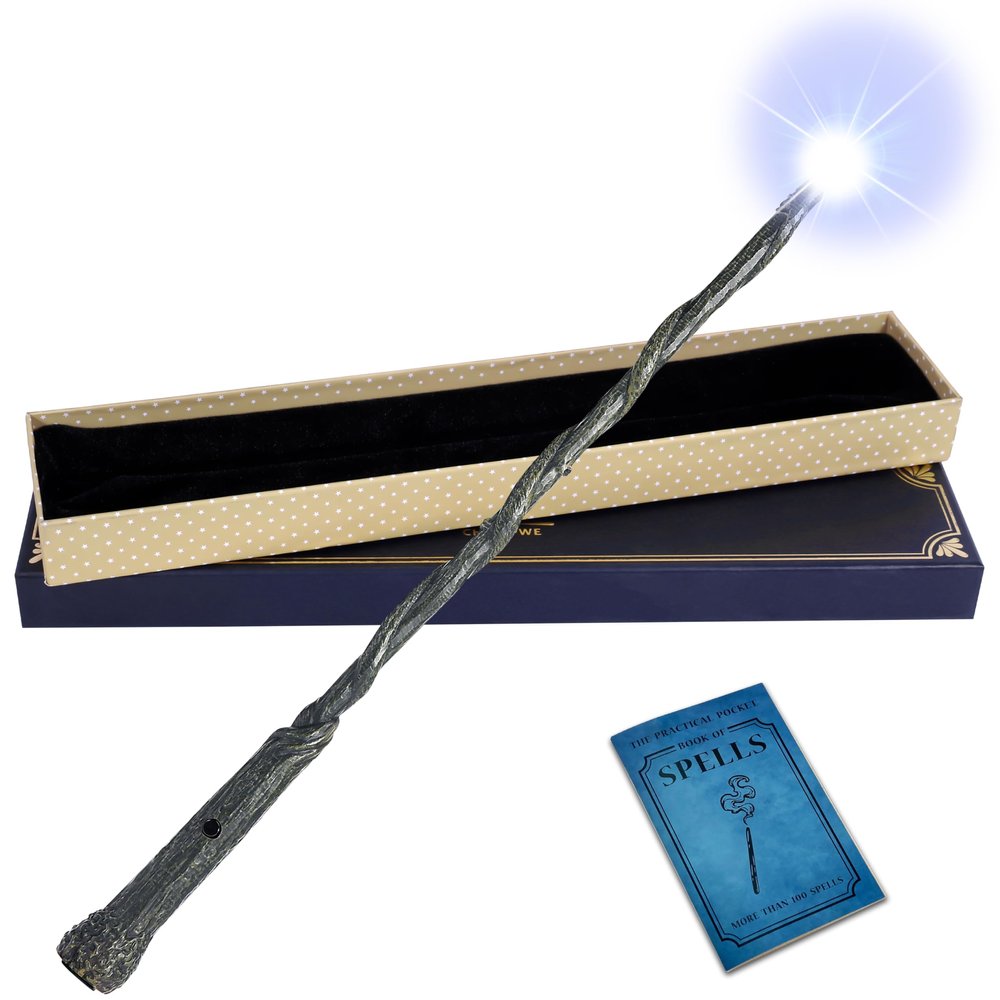 ChampWe Light Up Magic Wizard Wand Rechargeable Illuminating Toy for Kids Witch Collection Cosplay Accessories with Spellbook and Gift Box (Stump)