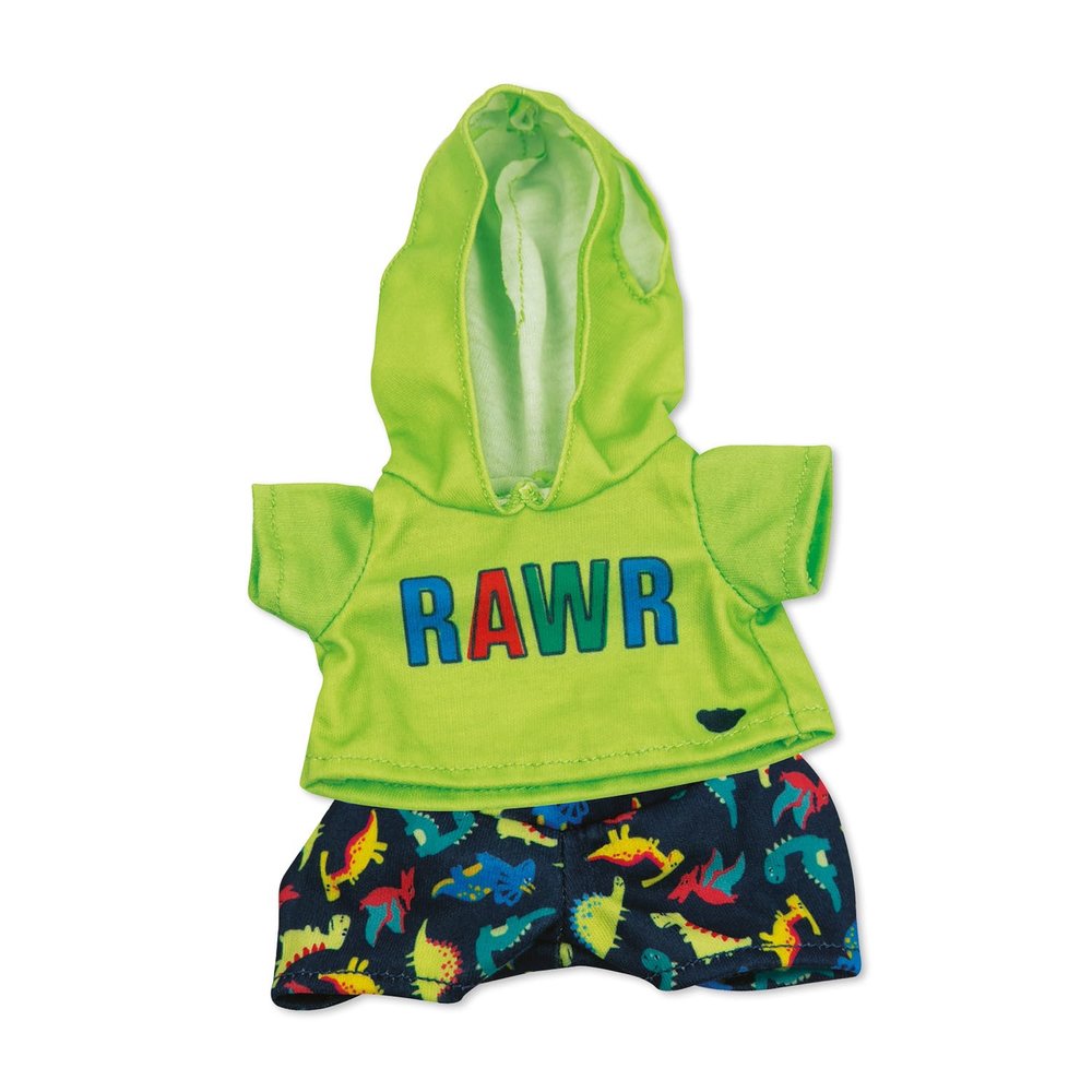 Casdon MINI Build-A-Bear Workshop Green Rawr Toy Clothes Pack. 4 Mix-and-Match Toy Outfits Includes Pajamas, Cute Hoodies, Summer Styles | For Kids Aged 3+. Suitable for 9 MINI Bears ONLY