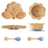 MingHoYo Bamboo Suction Plates Bowls Set for Baby Toddler - Includes Bamboo Bowl, Divided Plate, Silicone Fork & Spoon, All-Natural Baby Feeding Set for Baby-Led Weaning view 1
