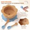 MingHoYo Bamboo Suction Plates Bowls Set for Baby Toddler - Includes Bamboo Bowl, Divided Plate, Silicone Fork & Spoon, All-Natural Baby Feeding Set for Baby-Led Weaning view 4