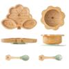 MingHoYo Bamboo Suction Plates Bowls Set for Baby Toddler - Includes Bamboo Bowl, Divided Plate, Silicone Fork & Spoon, All-Natural Baby Feeding Set for Baby-Led Weaning view 1