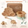 MingHoYo Bamboo Suction Plates Bowls Set for Baby Toddler - Includes Bamboo Bowl, Divided Plate, Silicone Fork & Spoon, All-Natural Baby Feeding Set for Baby-Led Weaning view 3