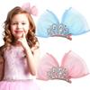 HywkingGrt 2Pcs Mini Princess Hair Accessories, Sparkly Mini Bows, Diamond Crown Pins, Ribbon Clips, and Metal Snap Barrettes for Girls' Birthday Hairstyling (Pink and Blue) view 1