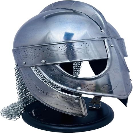 MJOLINR Medieval Crusader Helmet  Handmade 16-Gauge Steel Armor with Brass Accents  Authentic Collectible Helmet for Cosplay, LARP, Historical Reenactments, and Display