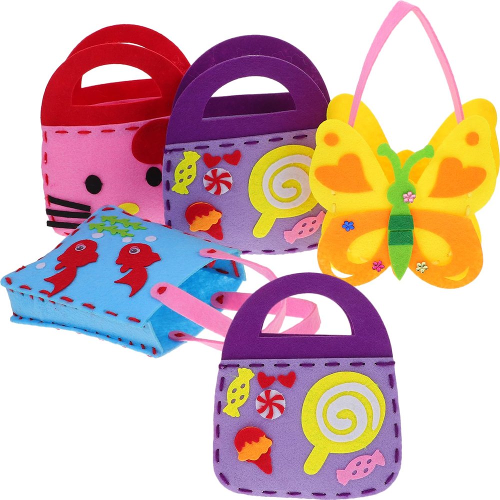 Kisangel 5sets Cartoon Pattern Hand-Woven Storage Handbag for Boy Girl Creative DIY Materials for Imaginative Play and Organization for Storing Toys and Items