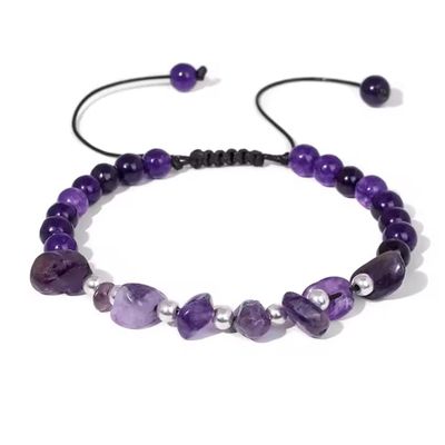 8mm Natural Stone Chip Beads Opal Bracelet Handmade Braided Bracelets For Women Men,Amethyst,19cm Adjustable