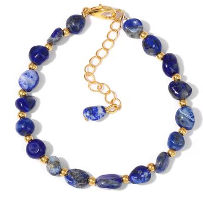 6-8mm Irregular Tiger Eye Beaded Chain Bracelet Natural Stone Rope Bracelets For Women Men,Lapis Lazuli,17+5cm