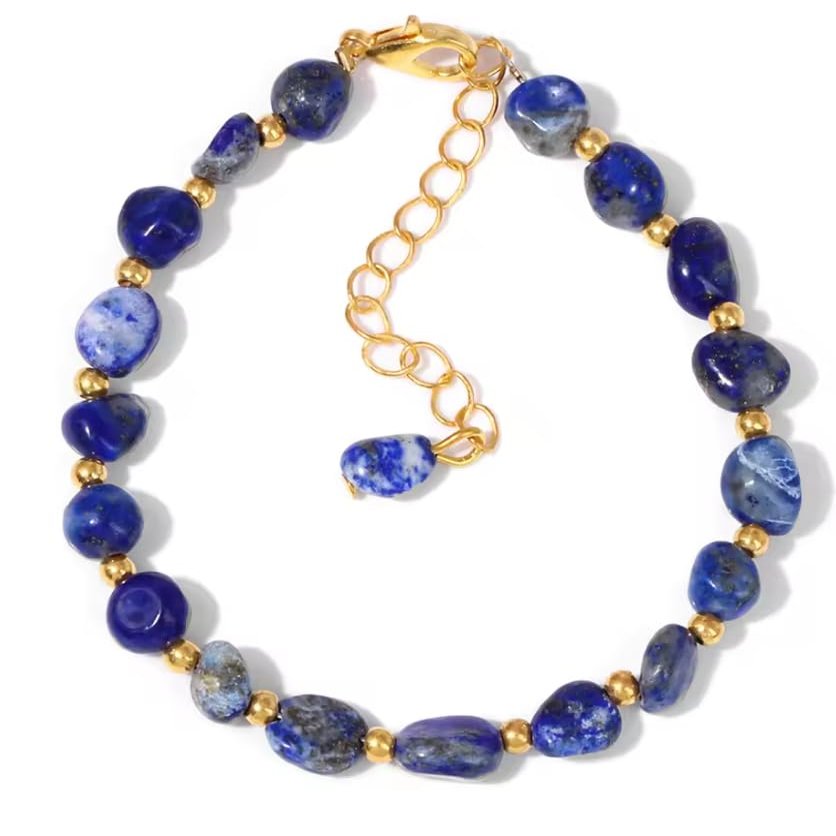6-8mm Irregular Tiger Eye Beaded Chain Bracelet Natural Stone Rope Bracelets For Women Men,Lapis Lazuli,17+5cm