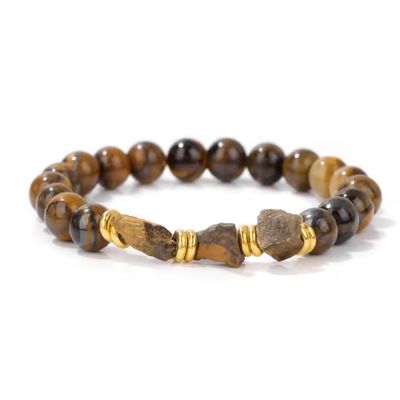 8mm Irregular Rough Obsidian Bracelet Natural Stone Beaded Bracelets For Women Men,Tiger Eye,19cm