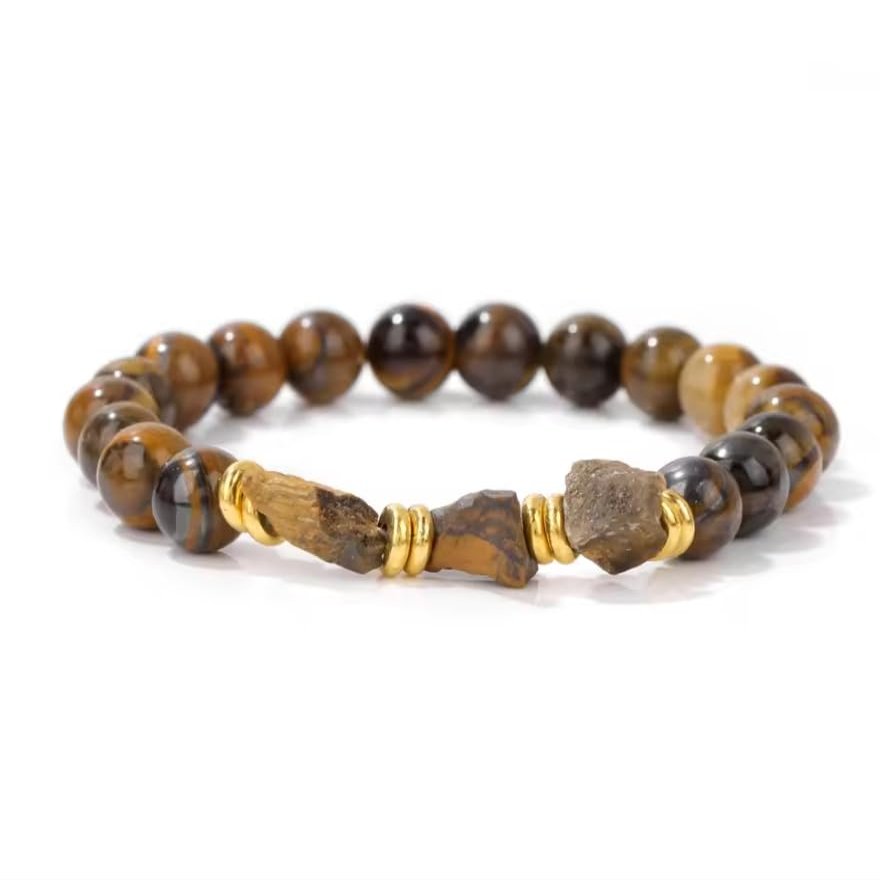 8mm Irregular Rough Obsidian Bracelet Natural Stone Beaded Bracelets For Women Men,Tiger Eye,19cm