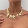 3.5 * 3.5cm Metal Starfish Scallop Pendant Choker Necklace For Women Metal Chain Beach,Gold,36+7cm view 2