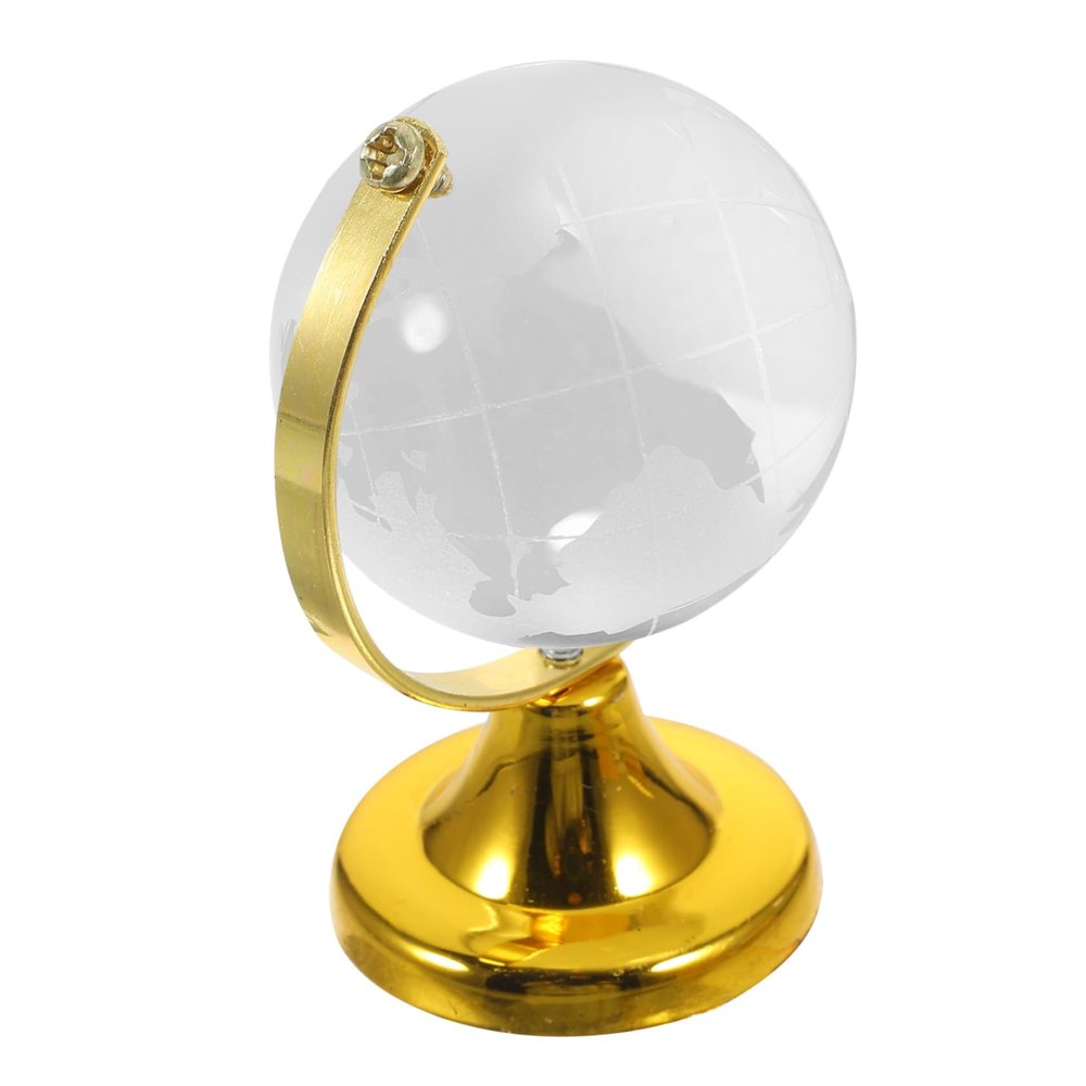 Angoily Crystal Globe Decoration Transparent World Globe with Stand Golden World Map Handicraft for Home Office Classroom Store Decor