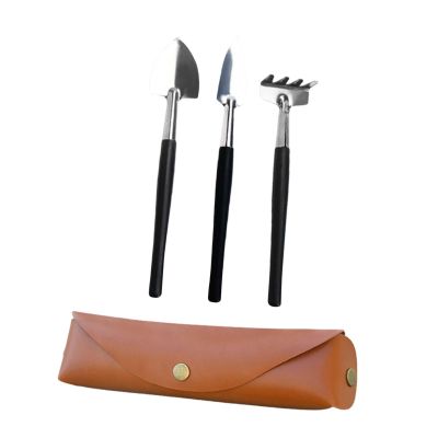 IEUDNS Hand Spade Rake Trowel Mini Gardening Tools with PU Leather Storage Bag Practical Planting Tools for Yard Flower Potting, Black