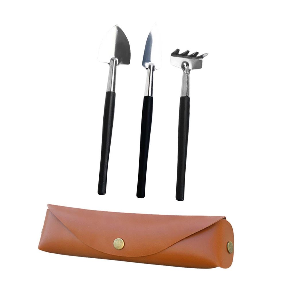IEUDNS Hand Spade Rake Trowel Mini Gardening Tools with PU Leather Storage Bag Practical Planting Tools for Yard Flower Potting, Black