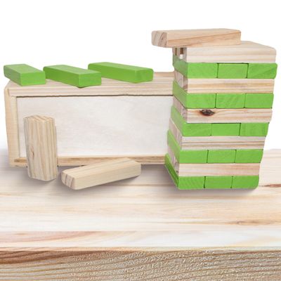 ALPI Wooden Tower Puzzle - Fun Block Games for Kids and Adults - 36 Pieces Wooden Stacking Blocks with Storage Case - Durable Tumbling Tower Game for Family Game Nights & Travel - Green, 6