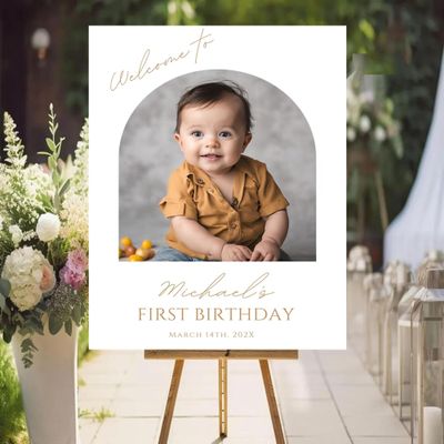 1st Birthday Boy Welcome Sign With Photo, Baby First Birthday Banner