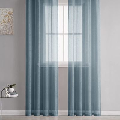 HooHero Dark Blue Modern Simple Style Soft Breathable Dolly Solid Color 100 Width Sheer Curtains Voile Window Treatment Basic Rod Pocket Top for Living Kids Room Bedroom