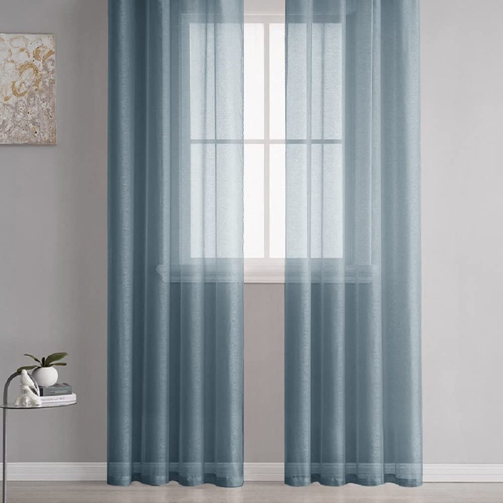 HooHero Dark Blue Modern Simple Style Soft Breathable Dolly Solid Color 100 Width Sheer Curtains Voile Window Treatment Basic Rod Pocket Top for Living Kids Room Bedroom
